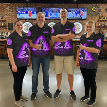 Load image into Gallery viewer, Dart team wearing Crazy Rabbit Fire Flame Purple Custom Jerseys, Professional Dart Tournament Uniforms