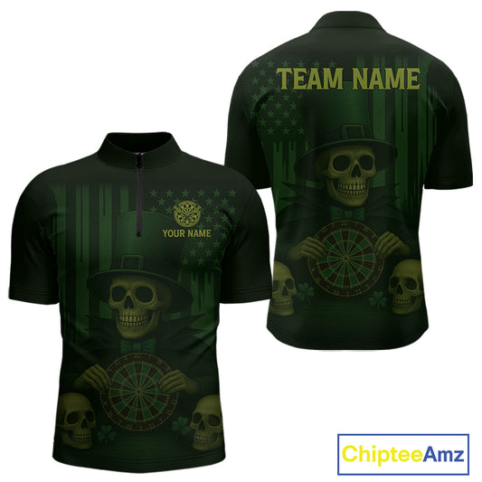 Custom Skull Shamrock Dartboard Patrick's Day Dart 1/4-Zip Shirt For Men Patrick Dart Jersey NYN1359