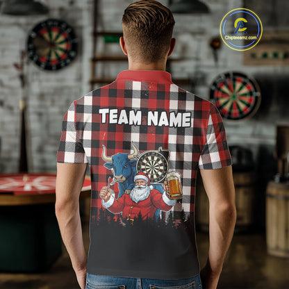 Custom Funny Santa & Bull Beer Dartboard Christmas Men Darts Polo Shirt Xmas Dart Jerseys NYN1913