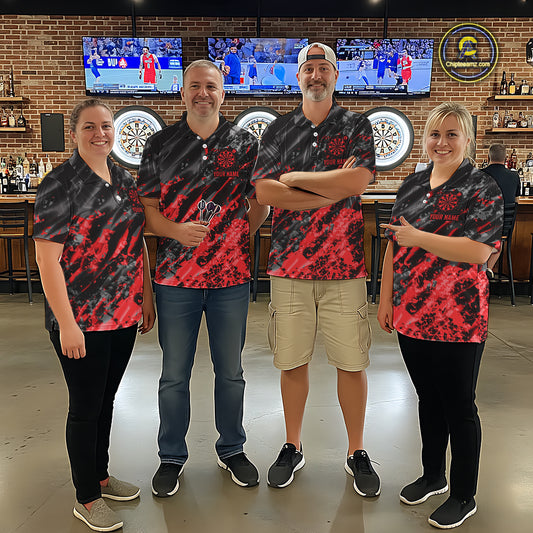 Custom Streaks Red And Grey Skull Women Darts Quarter-Zip Team Shirt Skull Dart League Jerseys NYN2179
