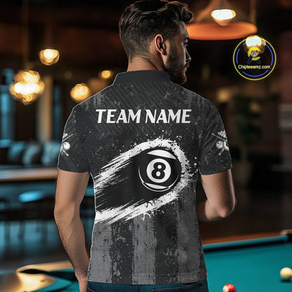 Grey Grunge Ball Pool Men Billiard Polo & 1/4-Zip Shirt Custom 8 Balls Billiard Team Jerseys NYN2443