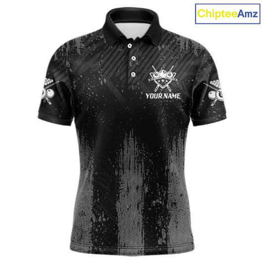 Grey Grunge Ball Pool Men Billiard Polo & 1/4-Zip Shirt Custom 8 Balls Billiard Team Jerseys NYN2443