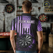 Load image into Gallery viewer, Purple US Flag Grunge Dartboard &amp; Arrow Men Darts 1/4-Zip Shirts Custom Dart Team Jerseys NYN2444