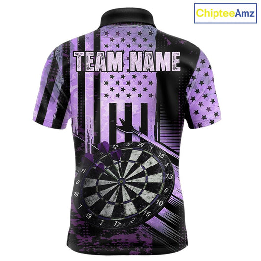 Purple US Flag Grunge Dartboard & Arrow Men Darts 1/4-Zip Shirts Custom Dart Team Jerseys NYN2444