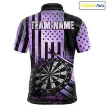 Load image into Gallery viewer, Purple US Flag Grunge Dartboard &amp; Arrow Men Darts 1/4-Zip Shirts Custom Dart Team Jerseys NYN2444