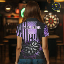 Load image into Gallery viewer, Purple US Flag Grunge Dartboard &amp; Arrow Women Darts Polo Shirts Custom Dart Team Jerseys NYN2444