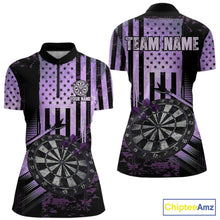 Load image into Gallery viewer, Purple US Flag Grunge Dartboard &amp; Arrow Women Darts 1/4-Zip Shirts Custom Dart Team Jerseys NYN2444