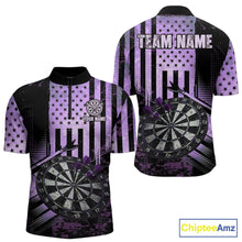 Load image into Gallery viewer, Purple US Flag Grunge Dartboard &amp; Arrow Men Darts 1/4-Zip Shirts Custom Dart Team Jerseys NYN2444