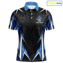 Load image into Gallery viewer, Black And Blue Flames Dartboard Men Darts Polo Shirts Custom Fire Flame Dart Team Jerseys NYN2445