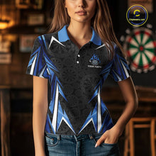 Load image into Gallery viewer, Black And Blue Flames Dartboard Women Darts Polo Shirts Custom Fire Flame Dart Team Jerseys NYN2445