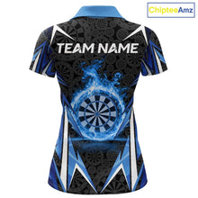 Load image into Gallery viewer, Black And Blue Flames Dartboard Women Darts Polo Shirts Custom Fire Flame Dart Team Jerseys NYN2445