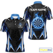 Load image into Gallery viewer, Black And Blue Flames Dartboard Men Darts Polo Shirts Custom Fire Flame Dart Team Jerseys NYN2445