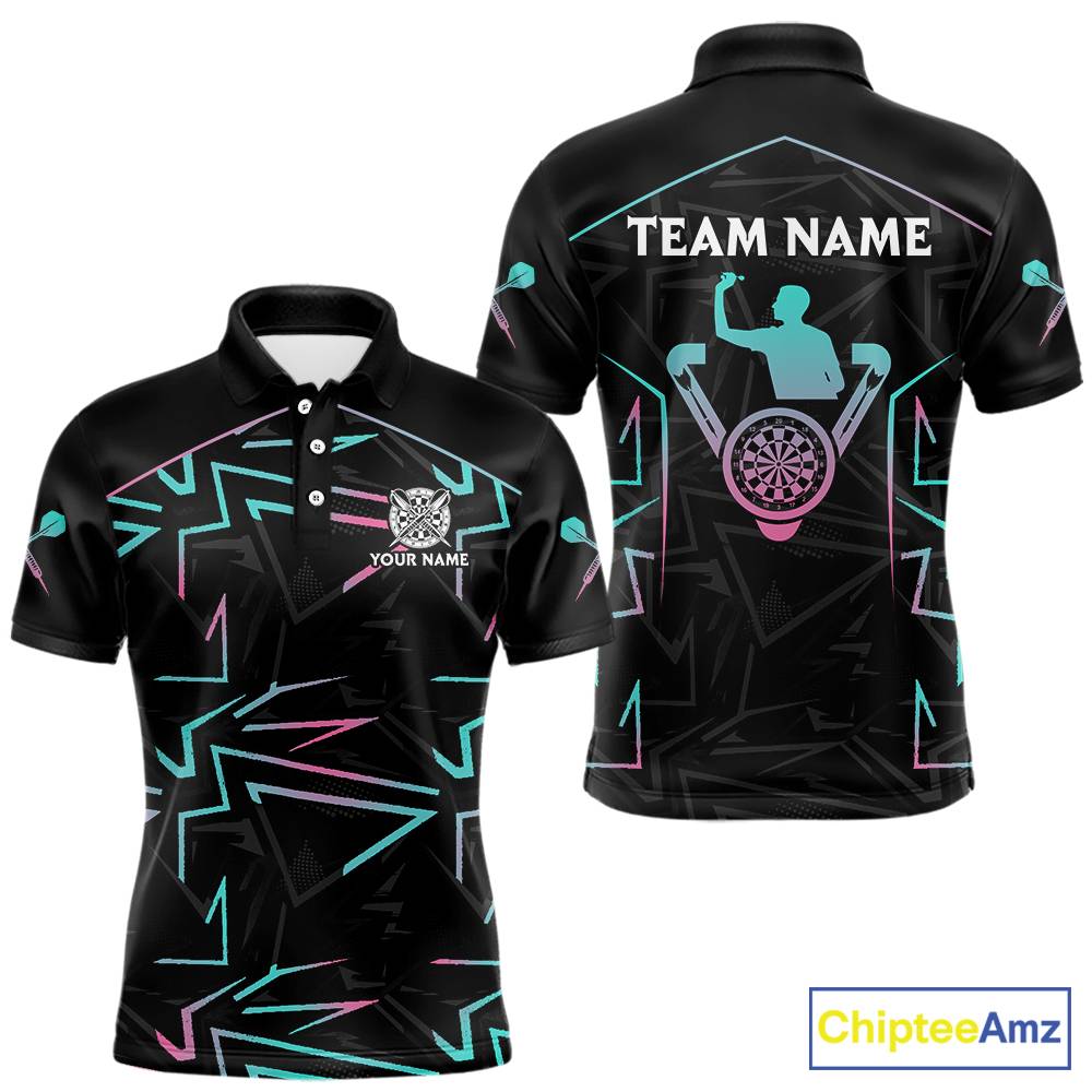 Blue And Pink Lines Human Plays Darts Polo Shirts For Men Personalized Dart Team Jerseys NYN2448