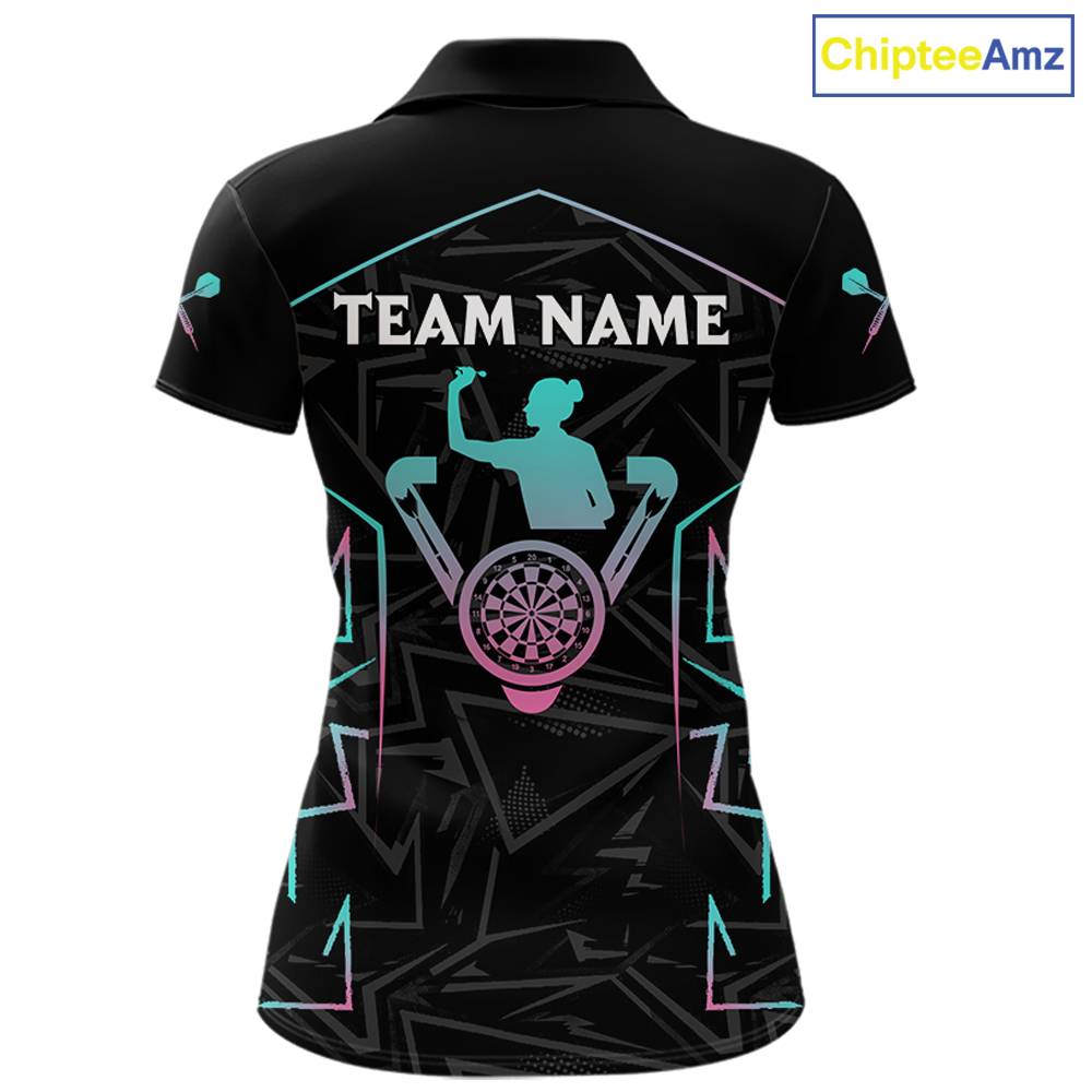 Blue And Pink Lines Human Plays Darts 1/4-Zip Shirts For Women Personalized Dart Team Jerseys NYN2448