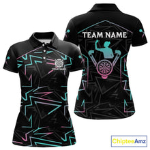 Load image into Gallery viewer, Blue And Pink Lines Human Plays Darts Polo Shirts For Women Personalized Dart Team Jerseys NYN2448