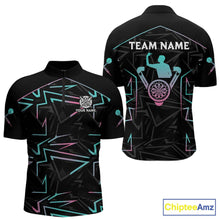 Load image into Gallery viewer, Blue And Pink Lines Human Plays Darts 1/4-Zip Shirts For Men Personalized Dart Team Jerseys NYN2448