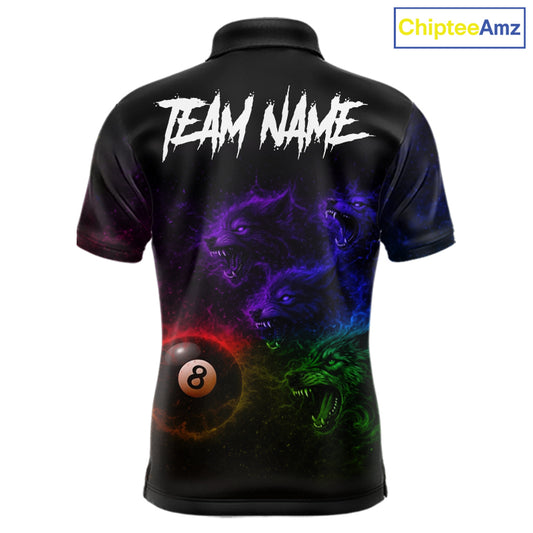 Horror Wolfs Colorful Flames Smoke Pool 8 Ball Men Billiard Shirt Custom Ball Billiard Team Attire NYN2664