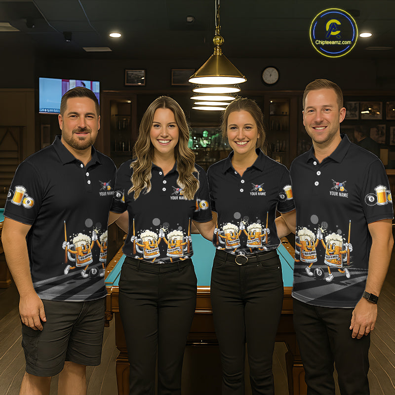 Funny Beer Couple Play Pool 8 Ball Men's Billiard Team Shirt Custom Billiard Polo & 1/4 Zip Attire NYN2666