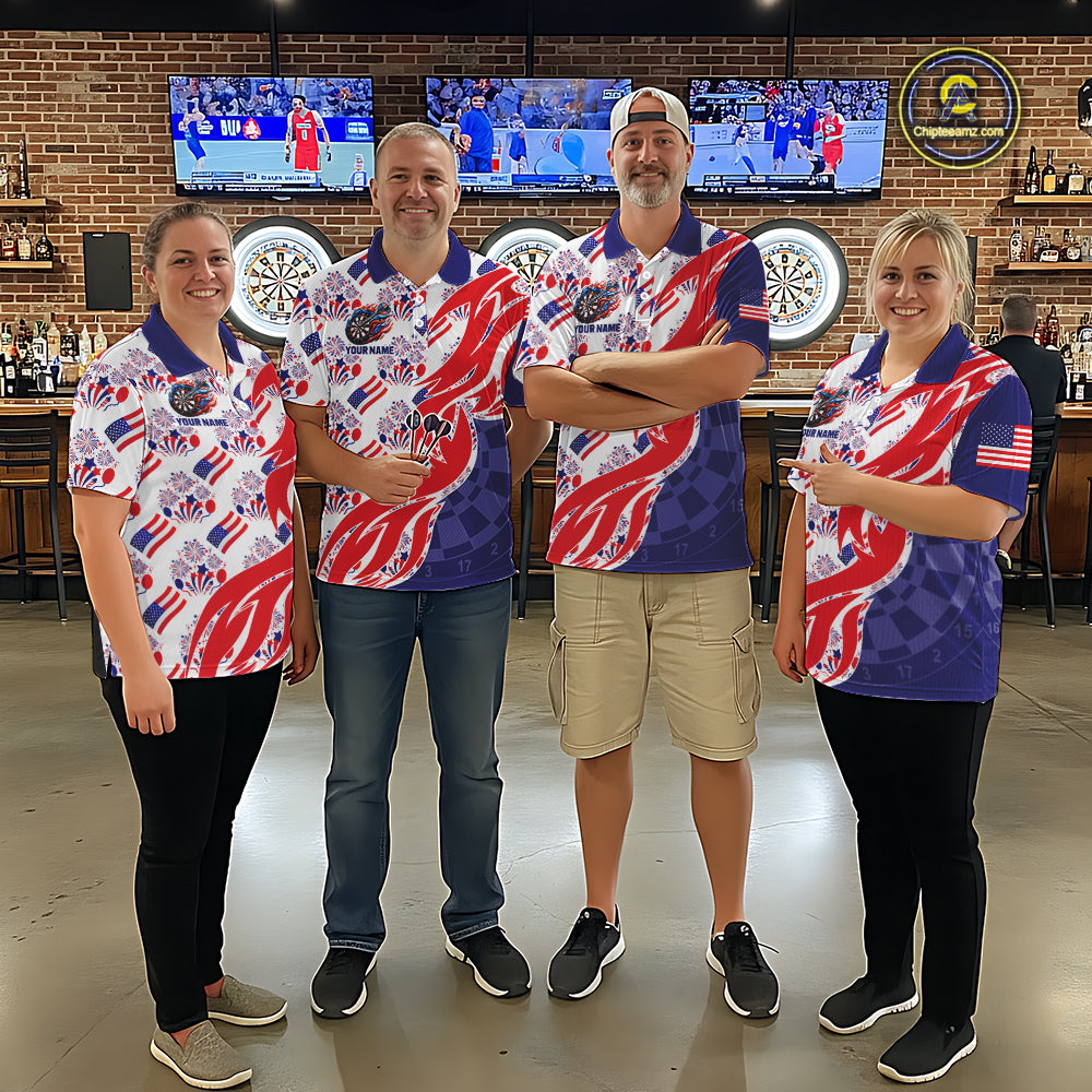 Custom America Flag Dart Polo & Quarter-Zip Shirt For Men Patriotic USA Dart Jerseys NYN2824
