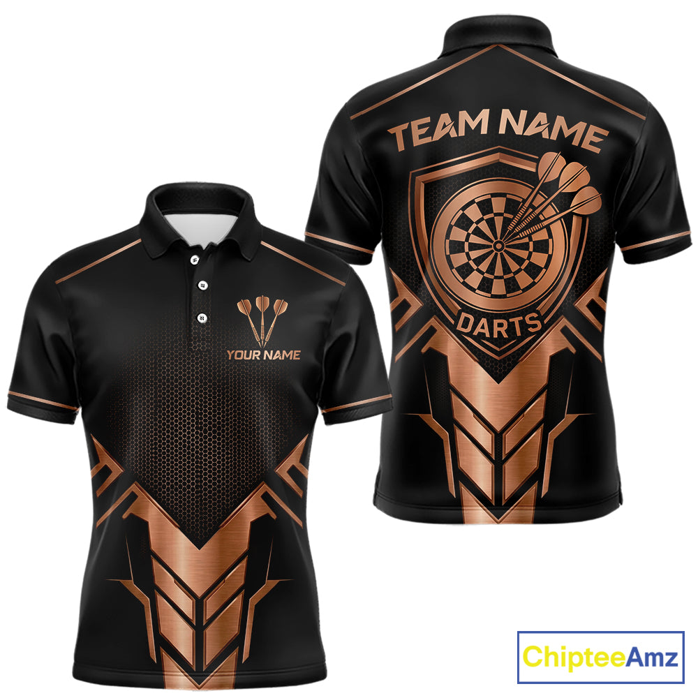 Black And Metallic Copper Darts Polo & 1/4-Zip Shirt For Men Custom Outfits Team Darts Jersey NYN3040