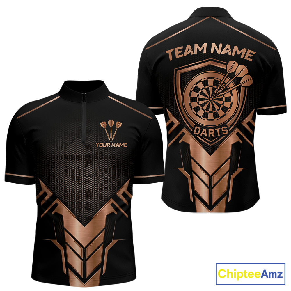 Black And Metallic Copper Darts Polo & 1/4-Zip Shirt For Men Custom Outfits Team Darts Jersey NYN3040