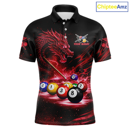 Red Funny Dragon Thunder Ball Pool Billiard Team Shirt For Men Custom Billiards Ball Attire NYN3041