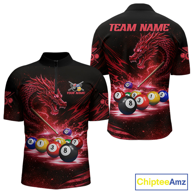 Red Funny Dragon Thunder Ball Pool Billiard Team Shirt For Men Custom Billiards Ball Attire NYN3041