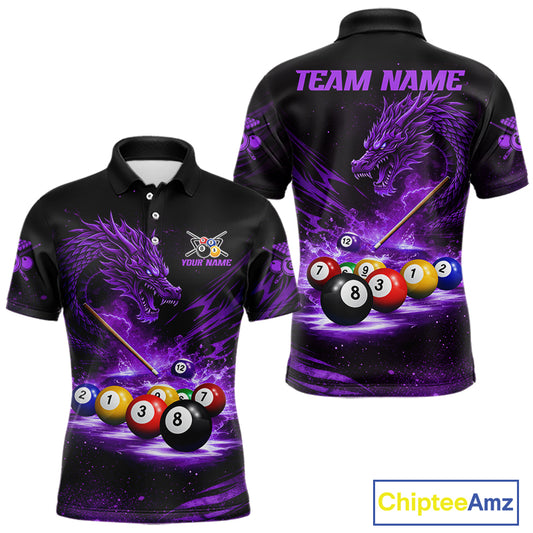 Purple Funny Dragon Thunder Ball Pool Billiard Team Shirt For Men Custom Billiards Ball Attire NYN3042