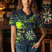 Load image into Gallery viewer, Grunge Blue Green Strike Horror Skull Womens Darts Shirt Personalized Splatter Dart Team Jerseys NYN3202