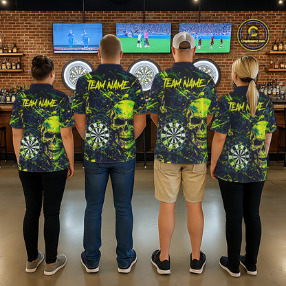 Grunge Blue Green Strike Horror Skull Mens Darts Shirt Personalized Splatter Dart Team Jerseys NYN3202