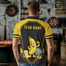 Load image into Gallery viewer, Funny Banana Mascot Black And Yellow Darts Jersey For Men Custom Polo &amp; 1/4 Zip Darts Team Shirts NYN3206