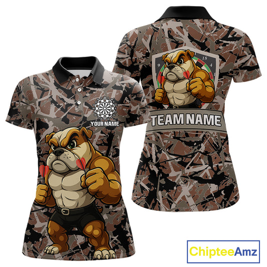 Golden Ochre Bulldog With Arrows Women's Grunge Darts Shirt - Custom Name For Players NYN0504