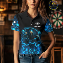 Load image into Gallery viewer, Blue The Reaper Women's Darts Shirt Flame Skulls Team Jersey - Custom Name For Players NYN0507