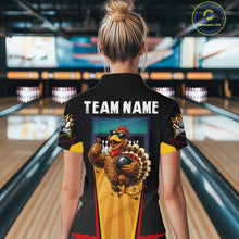 Load image into Gallery viewer, Funny Rooster Black &amp; Red Bowling Polo Quarter-Zip Shirt For Women Custom Bowling Team Jersey NYN3750