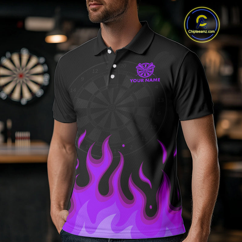 Custom Purple Flames Skull Dartboard Polo Darts Shirt For Men Outfit Dart Team Jersey NYN0994