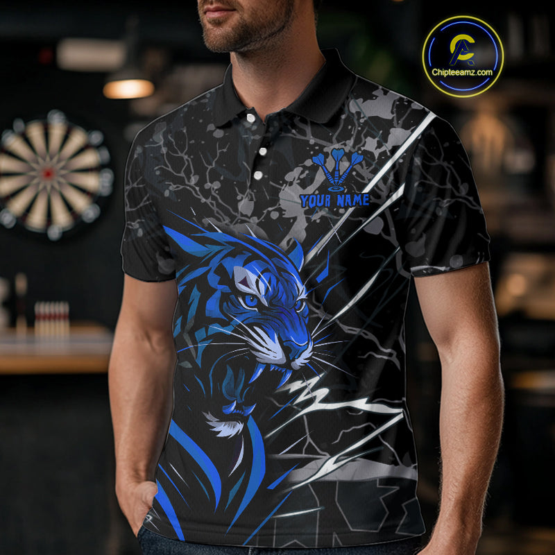 Men's Polo Dart Shirt Blue Fierce Tiger Dartboard Personalized Darts Jerseys Outfits NYN1016
