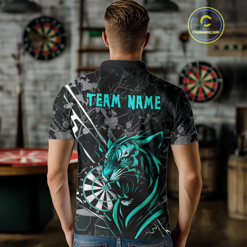 Men's Polo Dart Shirt Turquoise Fierce Tiger Dartboard Personalized Darts Jerseys Outfits NYN1017