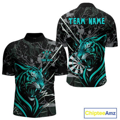 Men's 1/4-Zip Dart Shirt Turquoise Fierce Tiger Dartboard Personalized Darts Jerseys Outfits NYN1017
