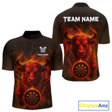 Load image into Gallery viewer, Custom Funny Bull Grunge Red Flames Dartboard Dart Men 1/4-Zip Shirt Outfits Dart Jerseys NYN1635