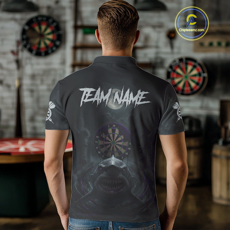 Black And Purple Gothic Shark Dartboard Custom Men Darts Polo Shirt Shark Dart Jerseys NYN1923