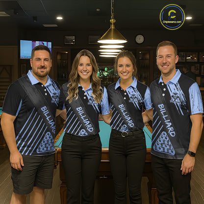 Light-Blue Grunge Billiard Ball Pool Women Polo & 1/4-Zip Shirt Custom 8 Ball Billiards Jerseys NYN2452