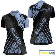 Load image into Gallery viewer, Light-Blue Grunge Billiard Ball Pool Women Polo &amp; 1/4-Zip Shirt Custom 8 Ball Billiards Jerseys NYN2452