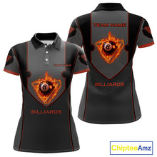 Load image into Gallery viewer, Fire Flame 8 Ball Pool Polo &amp; 1/4-Zip Team Shirt For Women Custom Billiards Ball Apparel|Red NYN2456