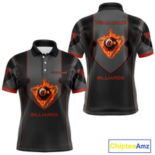 Load image into Gallery viewer, Fire Flame 8 Ball Pool Polo &amp; 1/4-Zip Team Shirt For Men Custom Billiards Ball Apparel|Red NYN2456