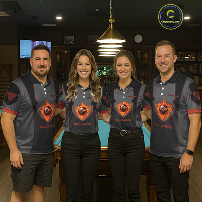 Fire Flame 8 Ball Pool Polo & 1/4-Zip Team Shirt For Men Custom Billiards Ball Apparel|Red NYN2456