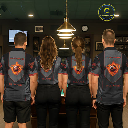 Fire Flame 8 Ball Pool Polo & 1/4-Zip Team Shirt For Men Custom Billiards Ball Apparel|Red NYN2456