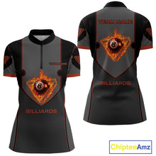 Load image into Gallery viewer, Fire Flame 8 Ball Pool Polo &amp; 1/4-Zip Team Shirt For Women Custom Billiards Ball Apparel|Red NYN2456