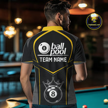 Load image into Gallery viewer, Black 8 Ball Crown Pool Men Polo &amp; 1/4-Zip Team Shirts Custom Billiards Ball &amp; Cue Attire|Yellow NYN2459