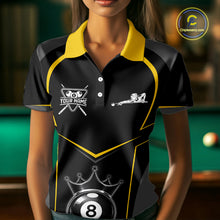 Load image into Gallery viewer, Black 8 Ball Crown Pool Women Polo &amp; 1/4-Zip Team Shirts Custom Billiards Ball &amp; Cue Attire|Yellow NYN2459