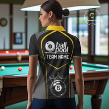 Load image into Gallery viewer, Black 8 Ball Crown Pool Women Polo &amp; 1/4-Zip Team Shirts Custom Billiards Ball &amp; Cue Attire|Yellow NYN2459